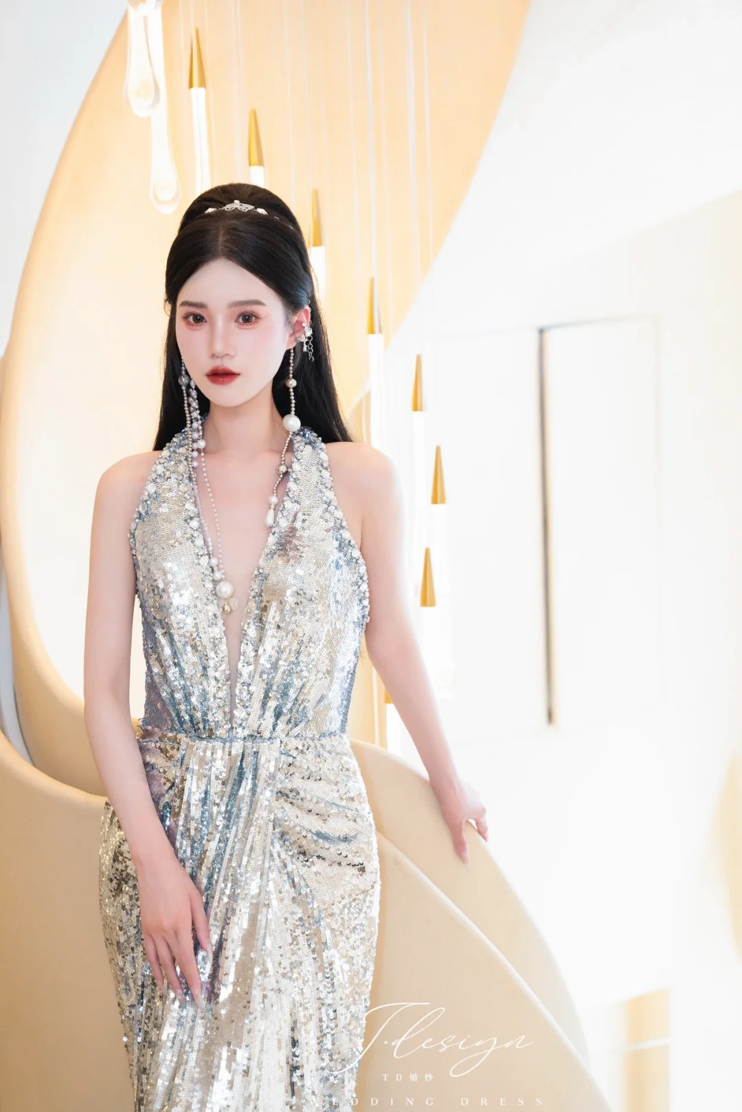 温州婚纱✨女明星既视感的银色亮片鱼尾礼服