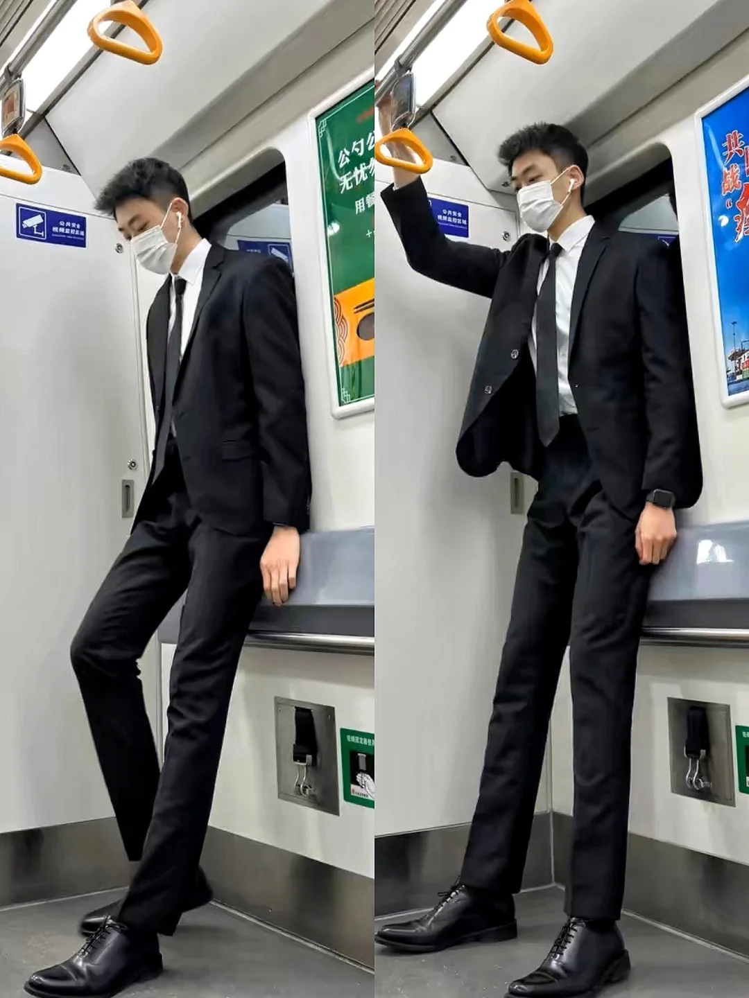 在地铁上看到穿西装的男生真的走不动道