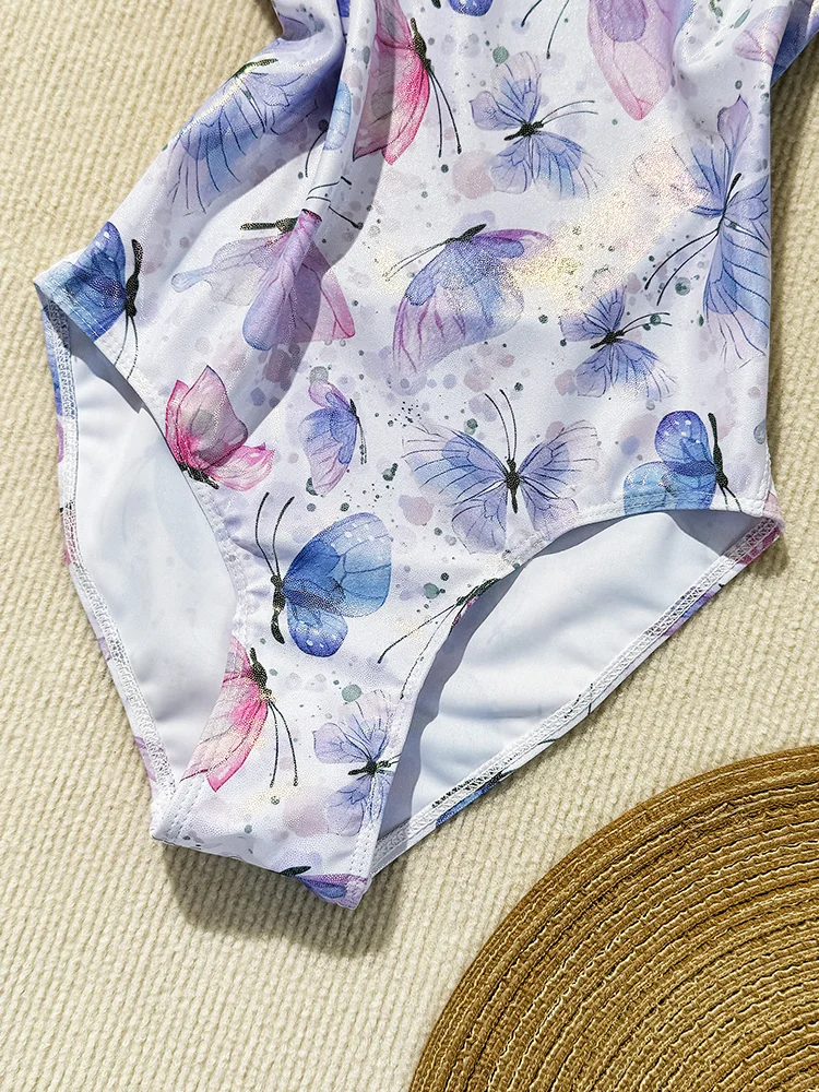 单层紫色蝴蝶泳衣🦋显瘦竞速🏊‍♀️
