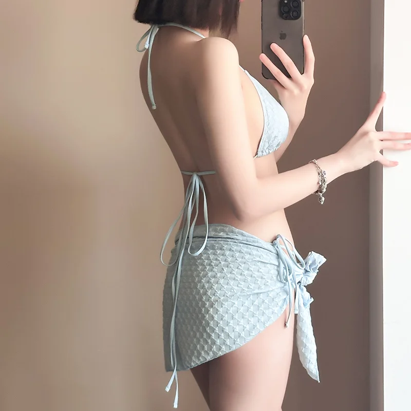 👙给大家分享超美蓝色比基尼泳衣女👀！