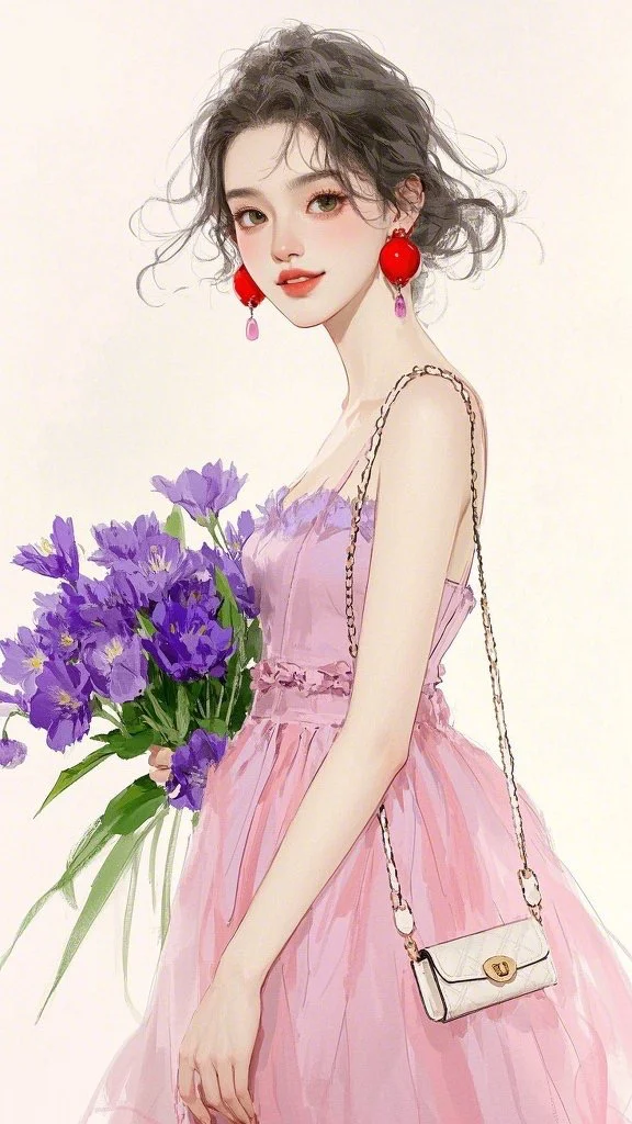 壁纸_手捧鲜花的优雅阳光女孩