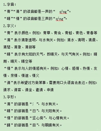 一年级如何分清“清，青，请，情，晴，睛”