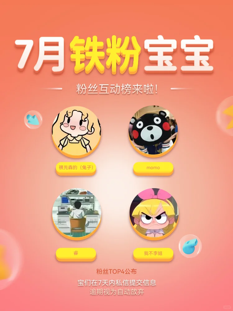 7月铁粉榜单来咯！点进速看！