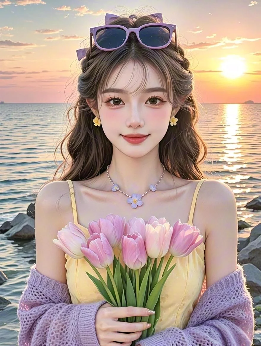 女生头像~啊啊啊这波美晕我了夕阳和郁金香