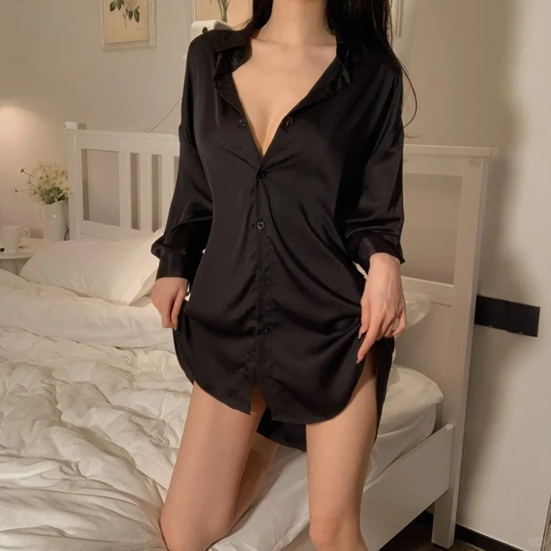 性感睡衣女夏季新款高级大码男友风衬衫冰丝