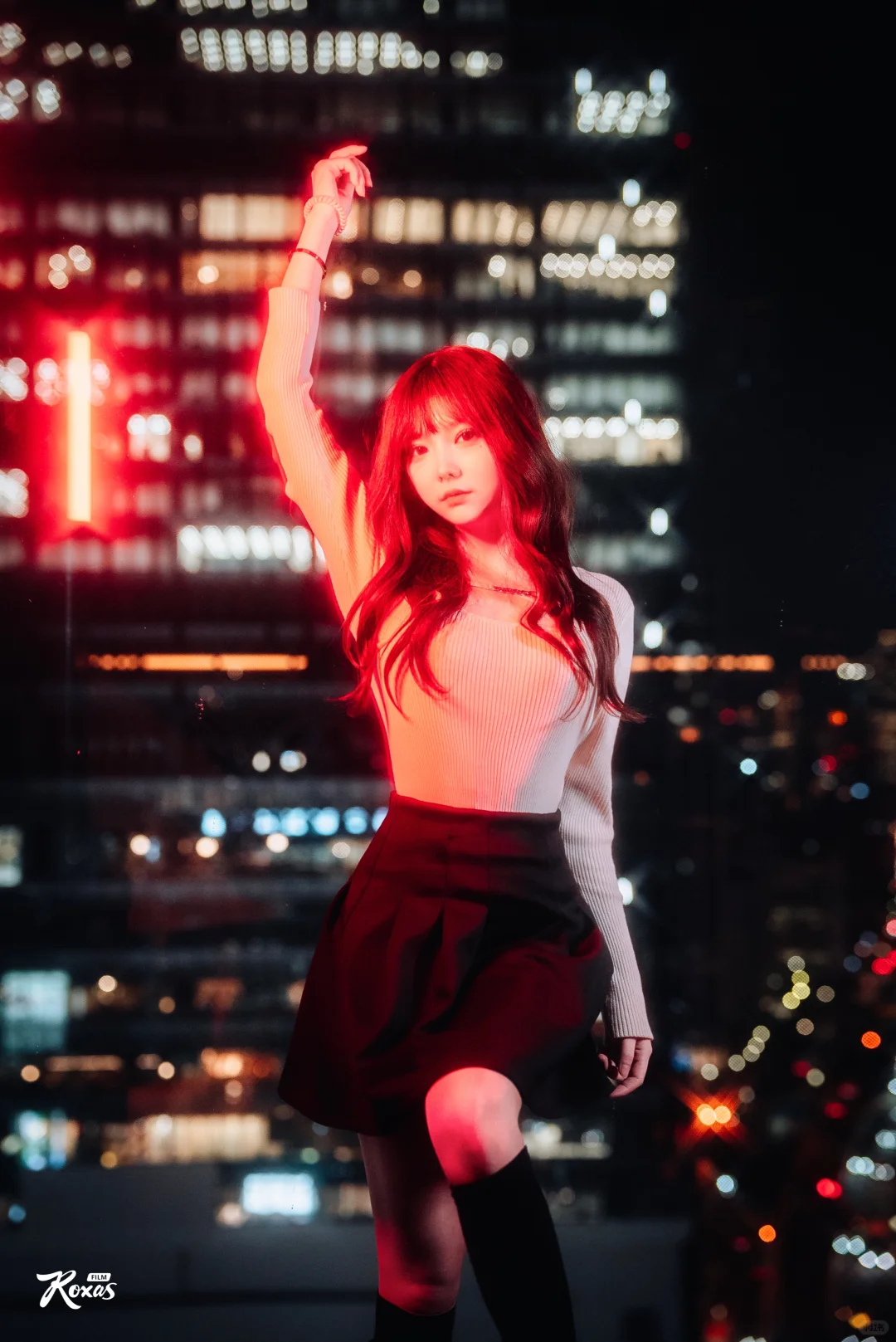 东京涩谷夜景辣妹人像|高级电影感黑红打光