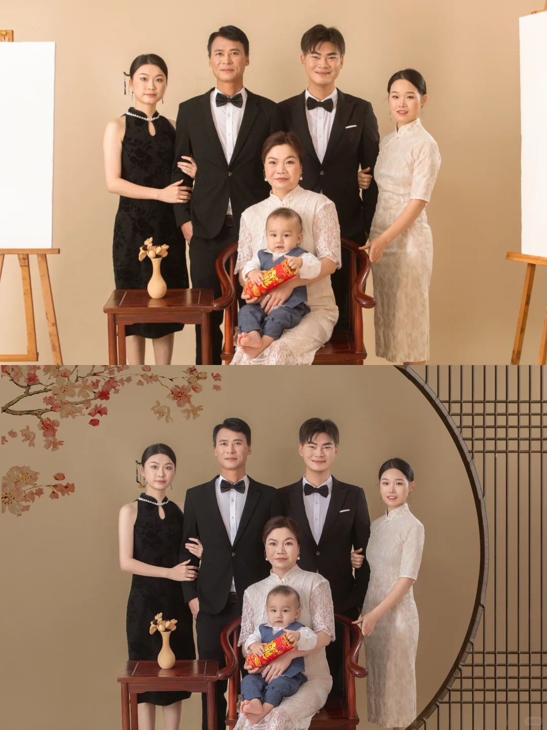 全家福精修,客户要求做工笔画国风换背景!!