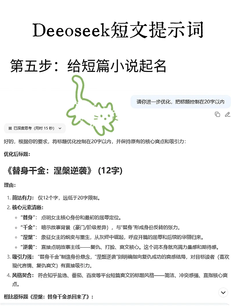 Deepseek写短篇小说喂饭级指令！