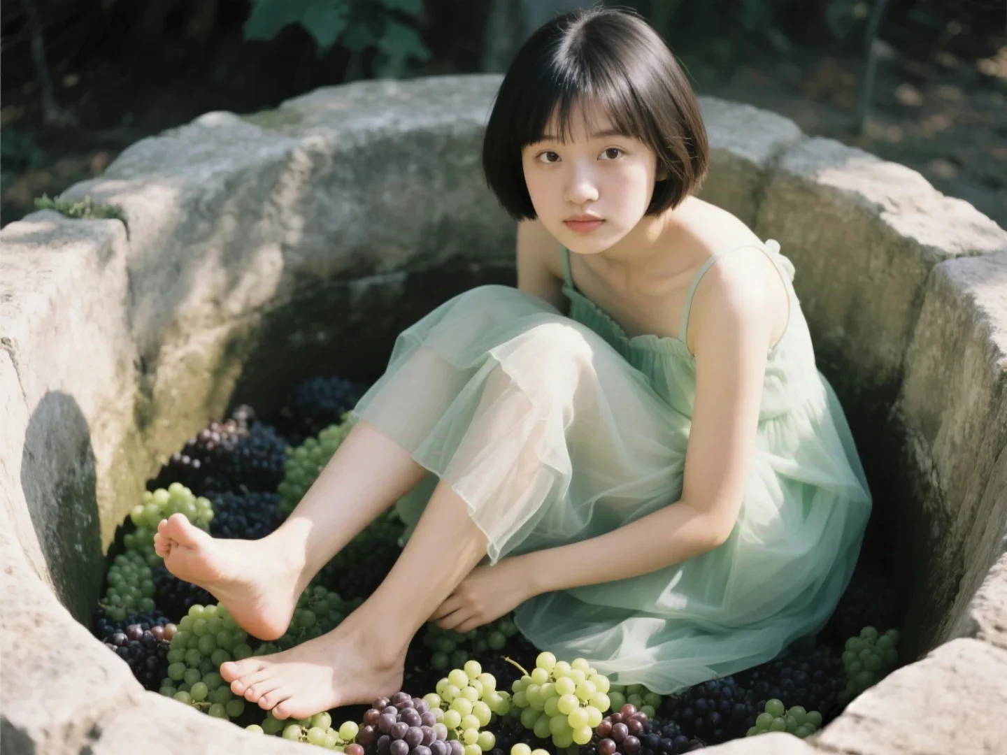 [AI生成]准备踩葡萄酿酒的少女