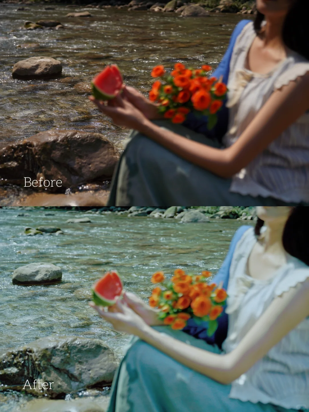 溪水边氛围感拍照🍉这个夏日滤镜也太清凉啦