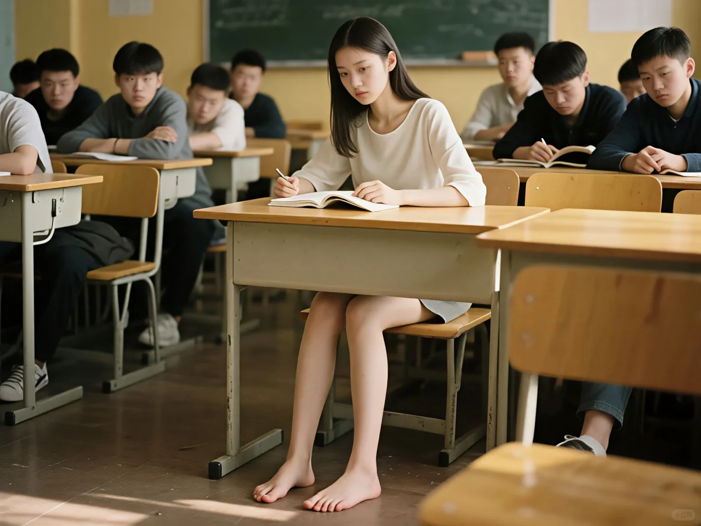 [AI生成]教室脱鞋的少女