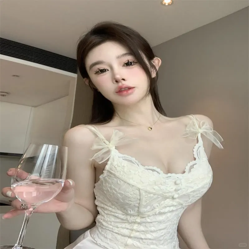 纯欲风蕾丝蝴蝶结吊带，春日小心机💖