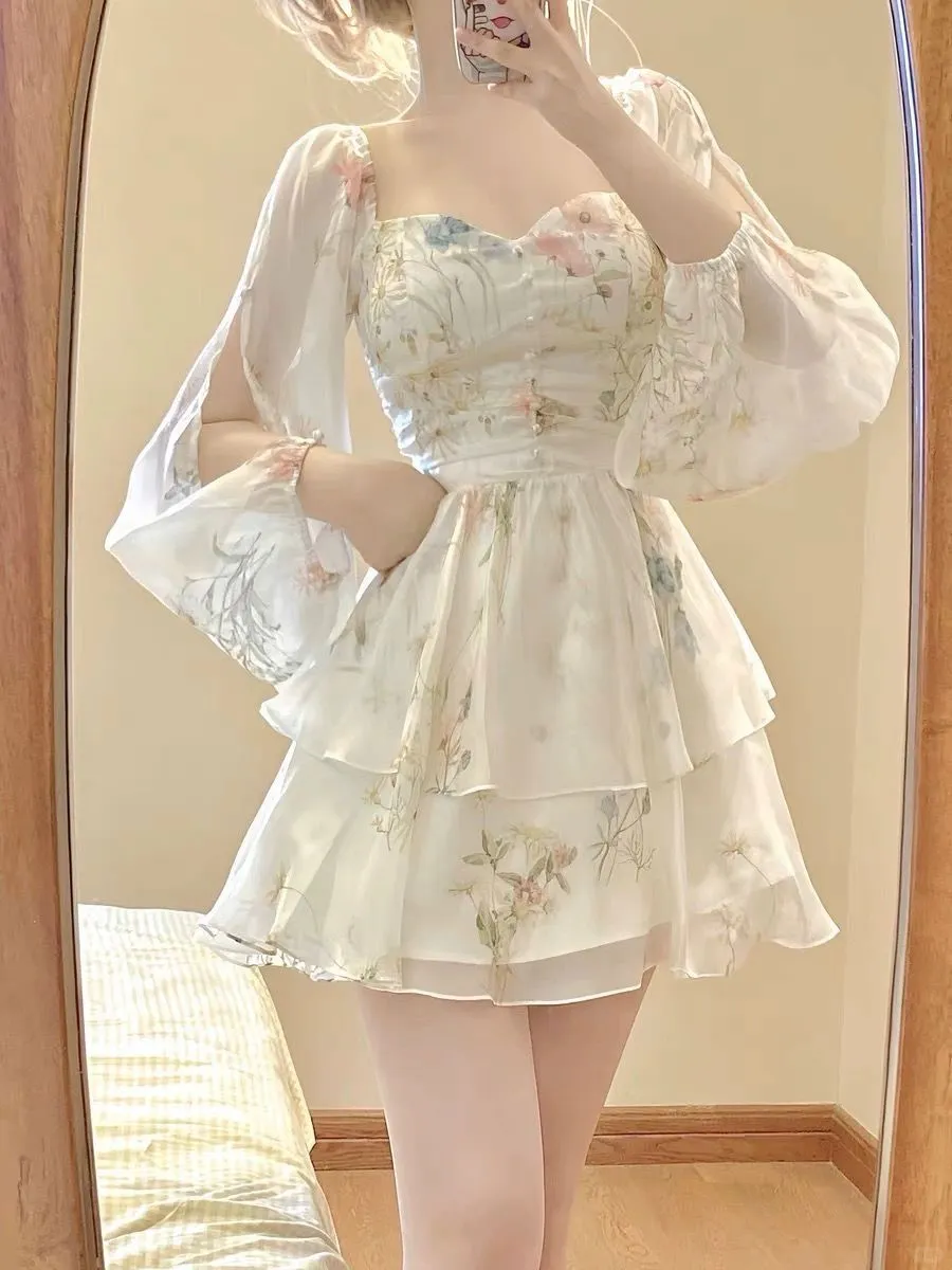 💐哇哦！法式一字肩碎花裙，纯欲爆棚啦！