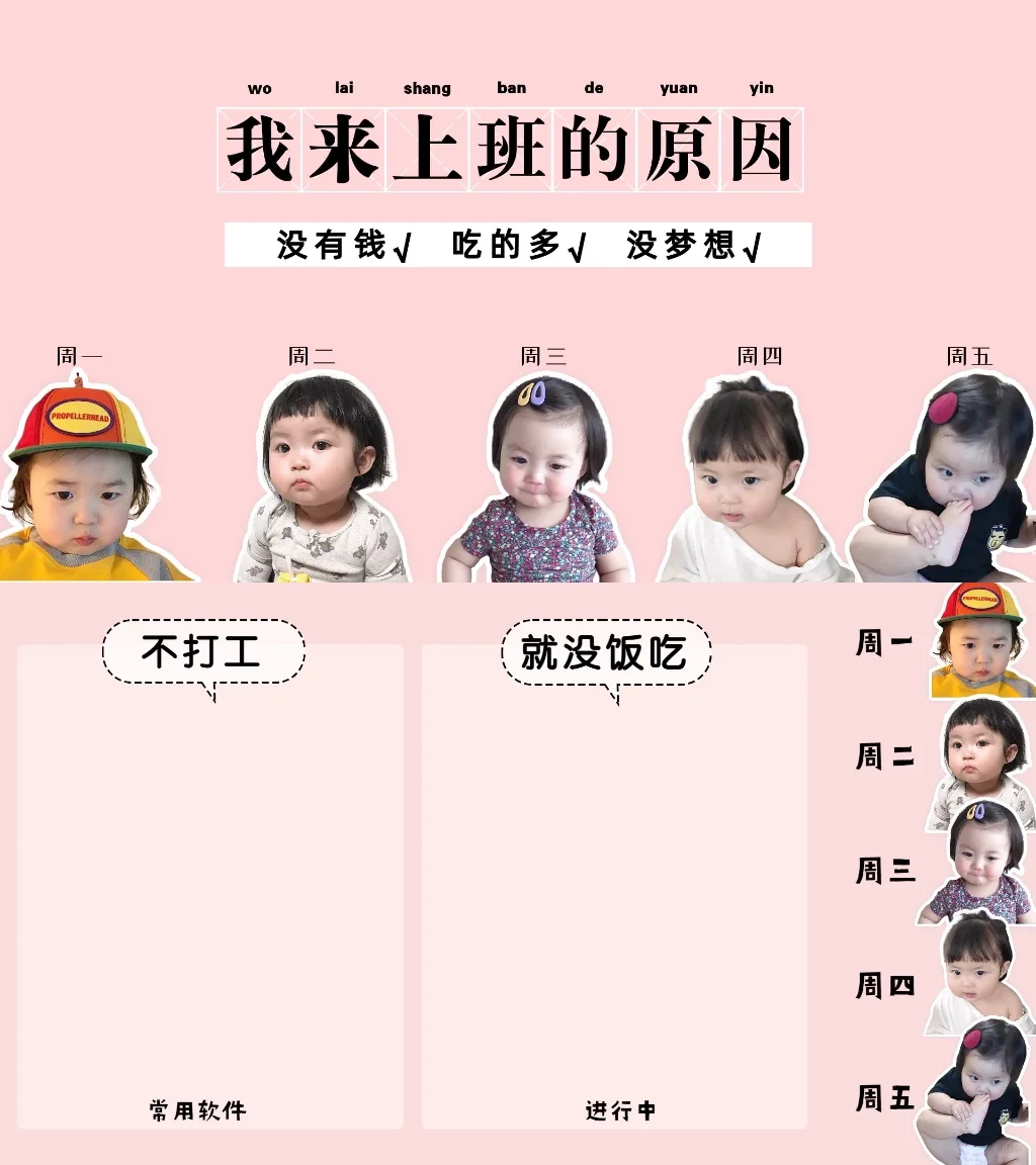我来上班的原因‼️没有钱✅吃得多✅没梦想✅