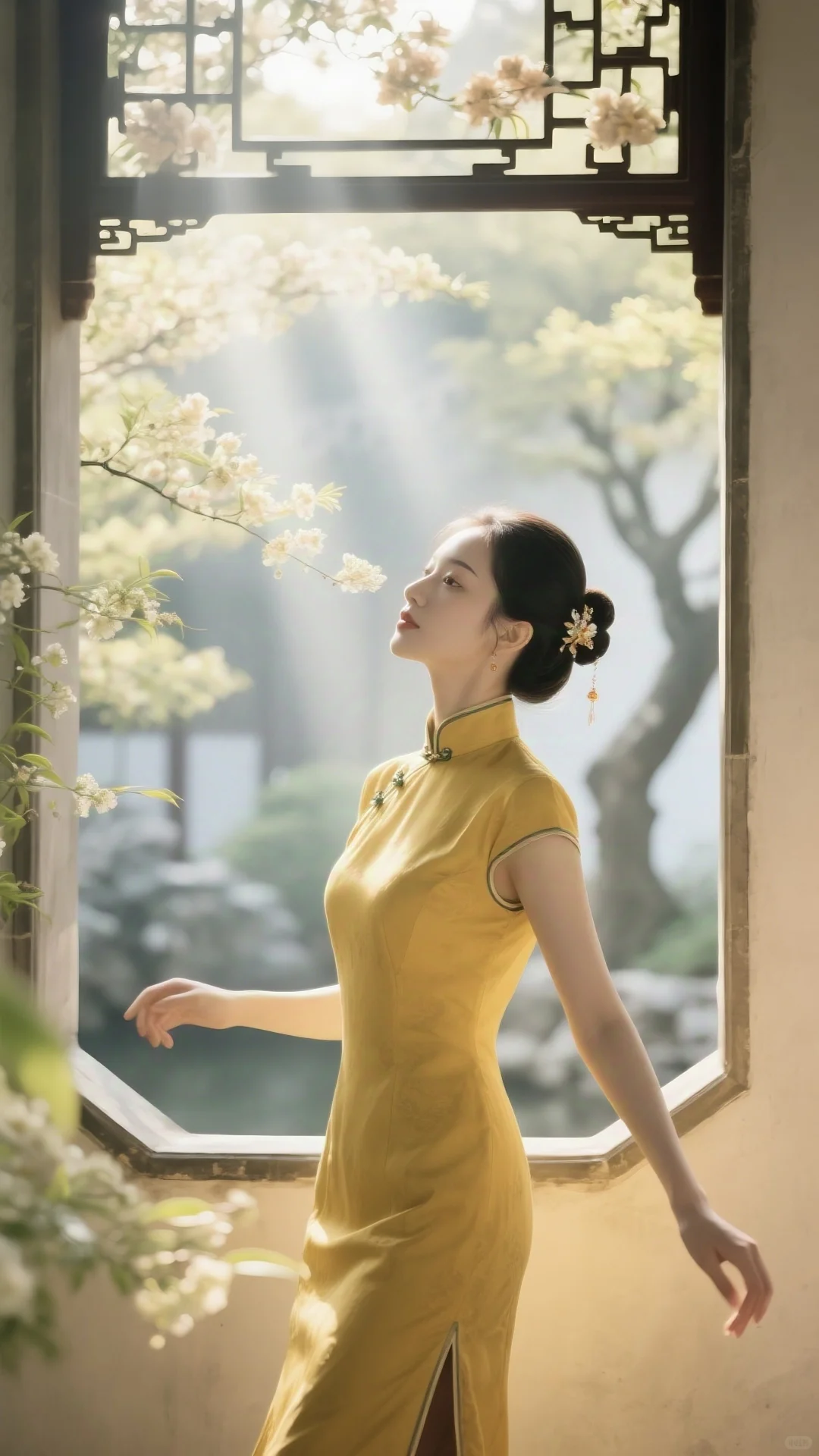 🌼一袭黄旗袍，醉在江南窗棂间｜民国优雅