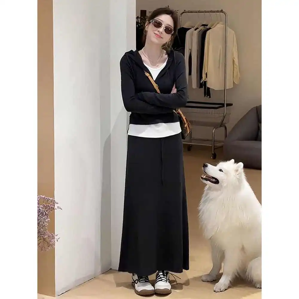 大码运动休闲套装女秋季新款假两件上衣胖M