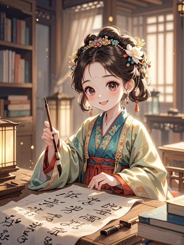 第4个ai作品 墨花绽纸上，罗袖舞书香