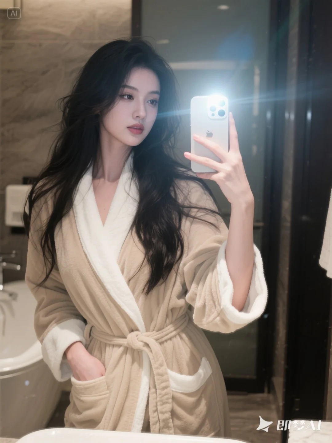 酒店房间的性感晨袍写真 | prompt分享