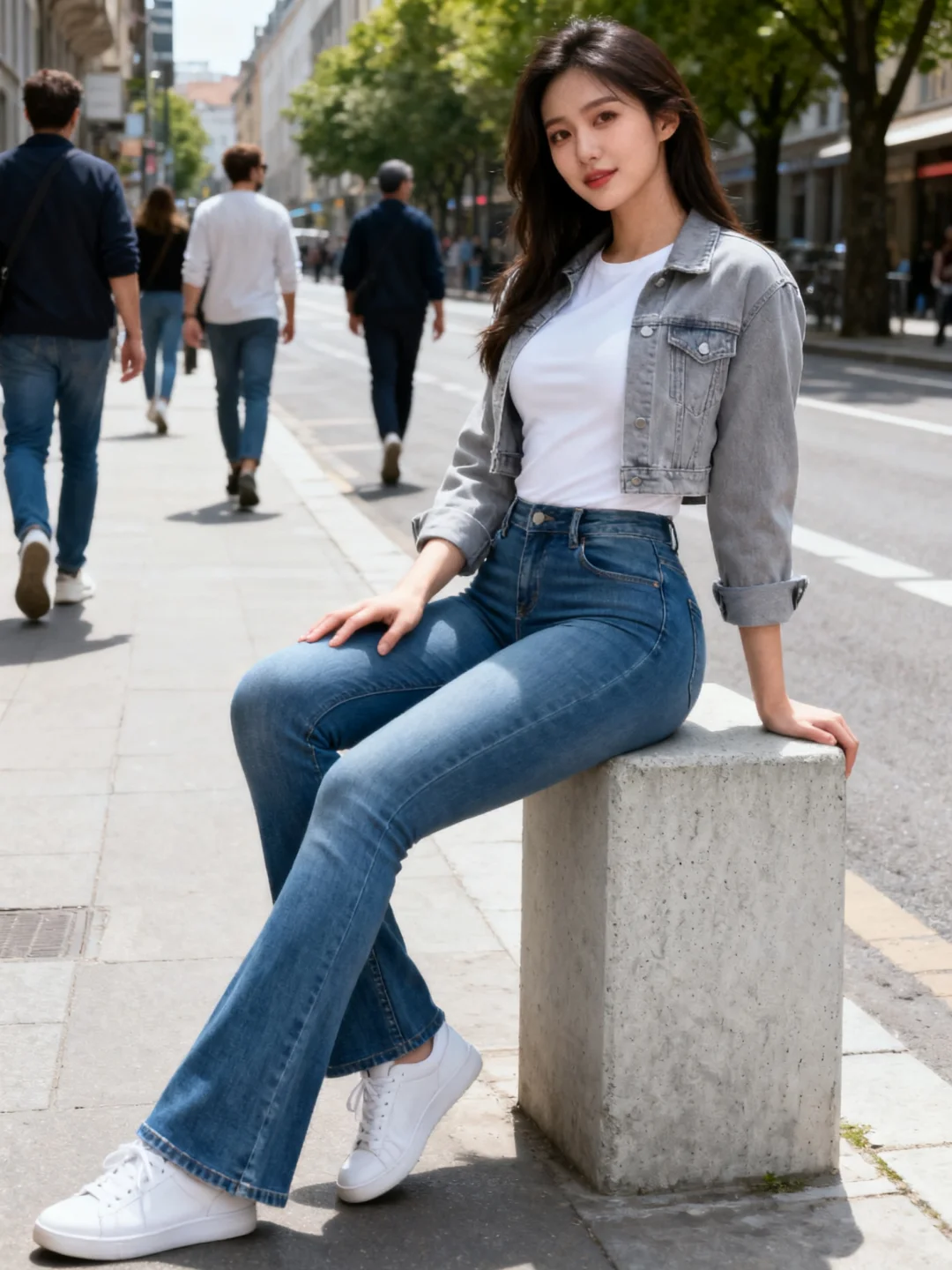街边上的牛仔女孩，腰臀比绝了，后滑，8张