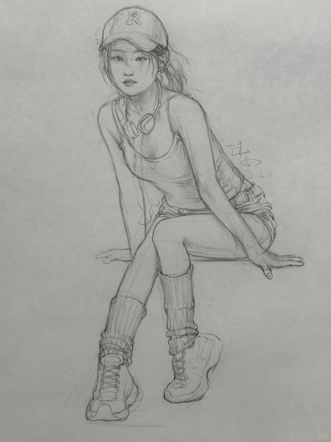 手绘女生，线性速写！！！