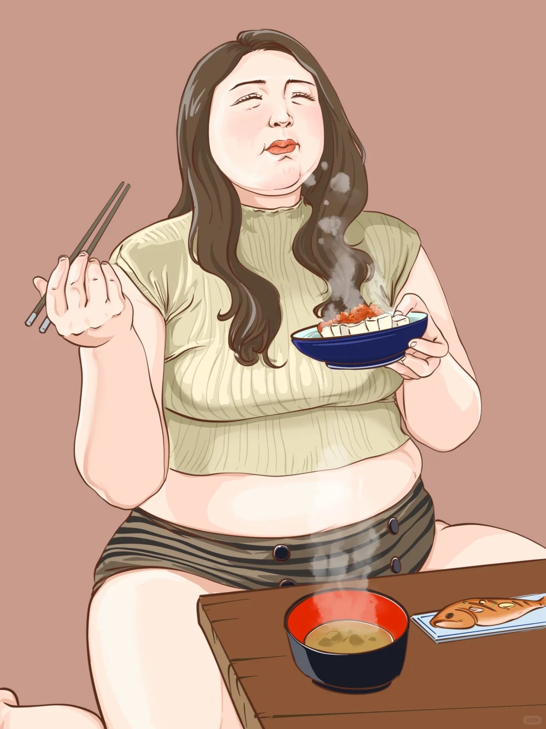 钟爱美食的大码女生