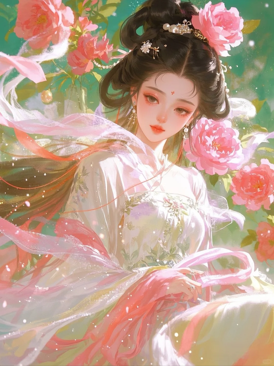 玫瑰丛中的古装女神，每一帧都是壁纸级美貌