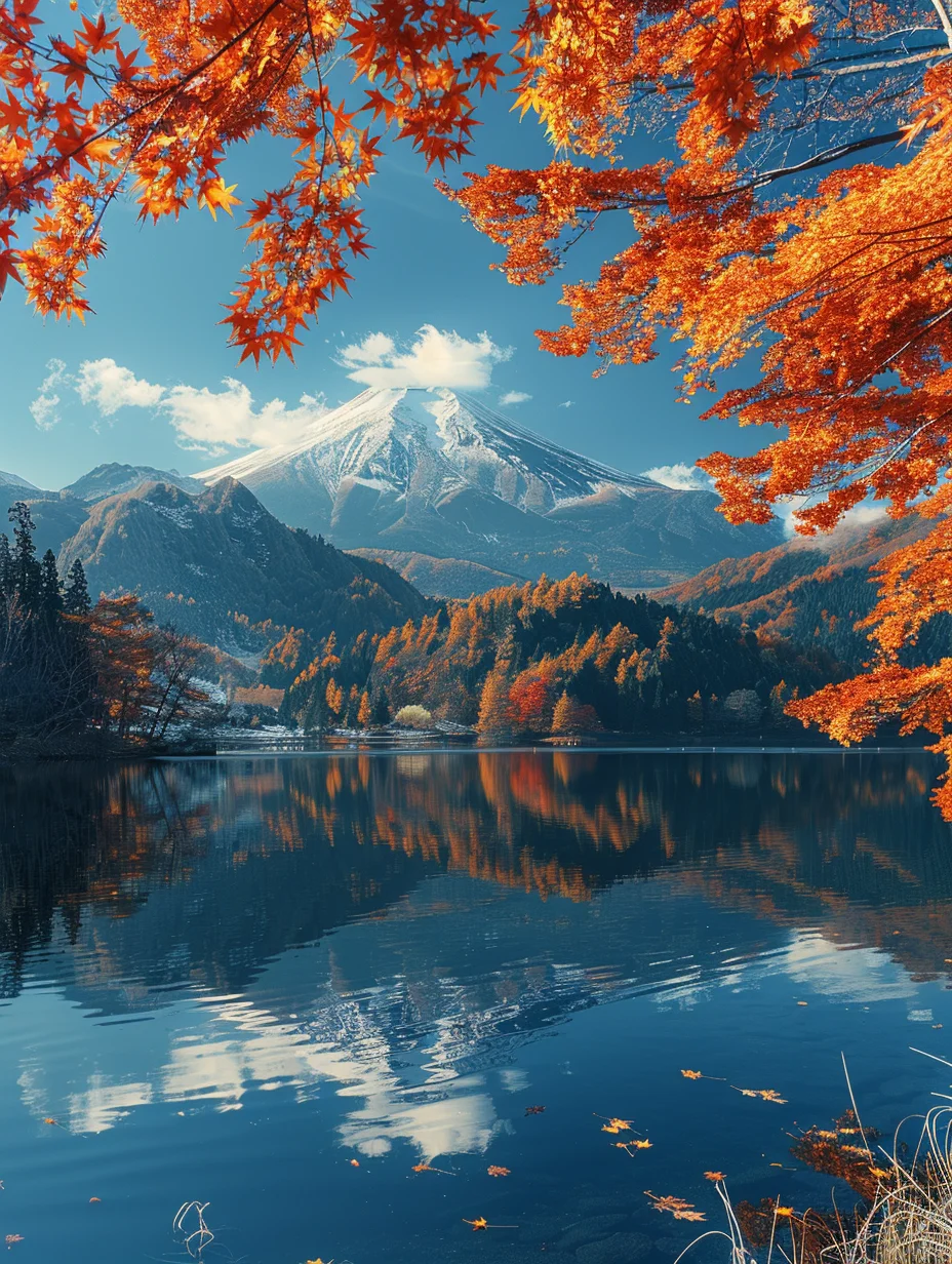 秋天富士山湖畔，枫叶似火点燃心中热情！