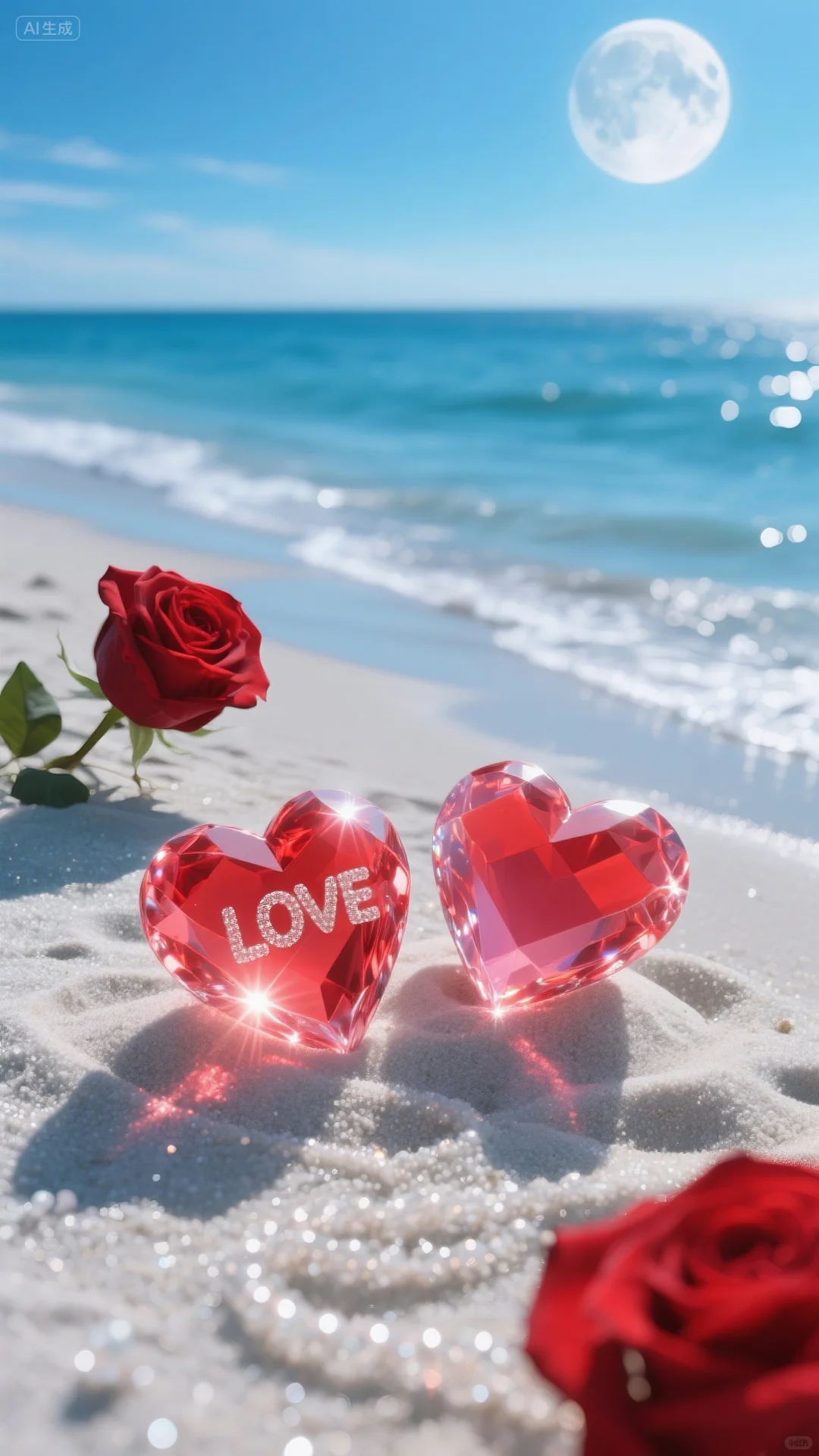 手机壁纸‖浪漫的沙滩爱心玫瑰
