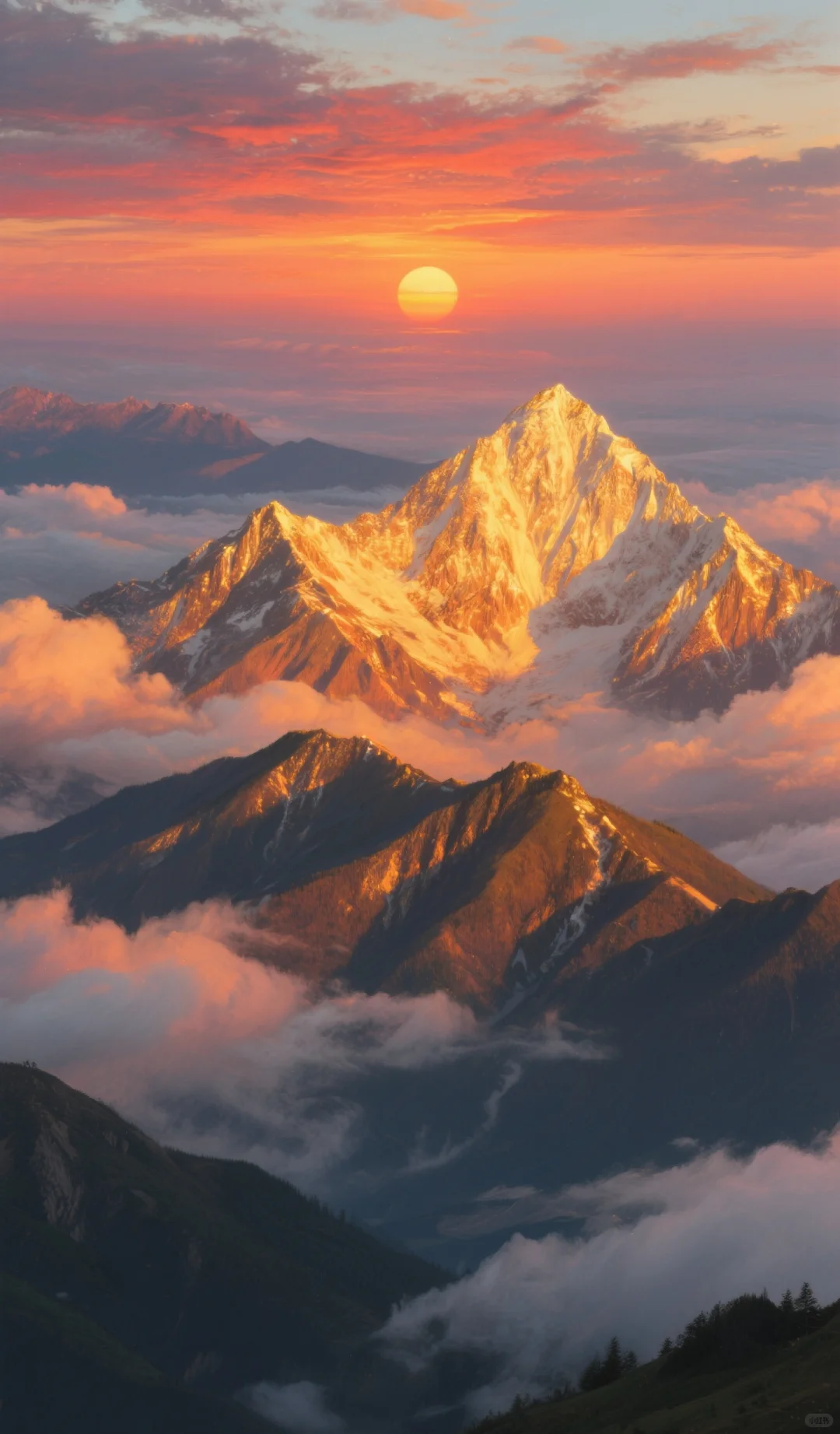 日出山景：金辉与橙云的交织