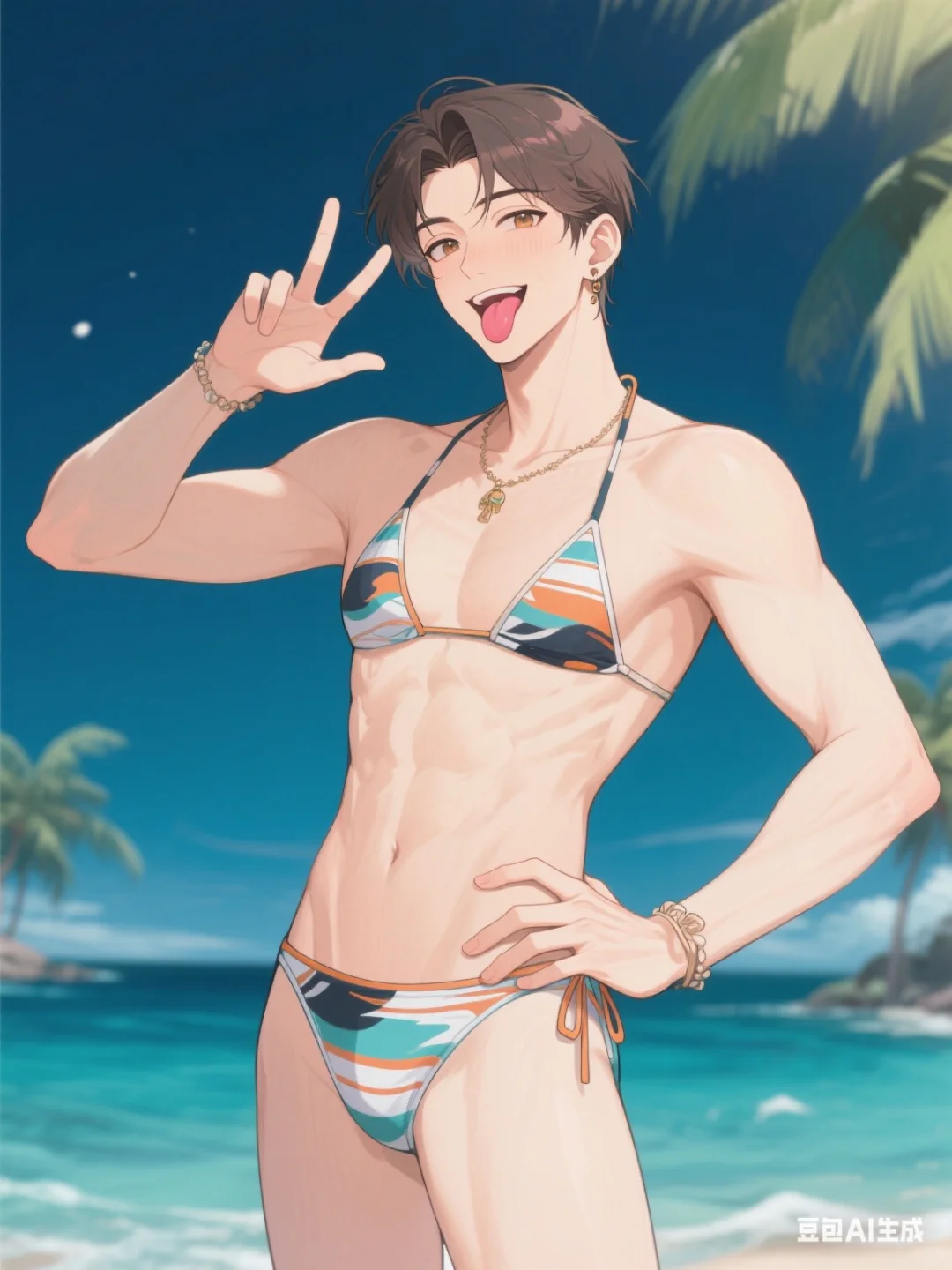 沙滩、海浪、阳光,还有他!