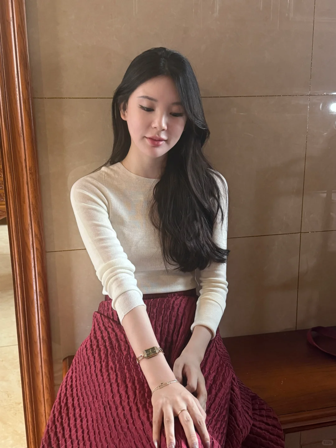 今天穿红裙子,今天漂亮。