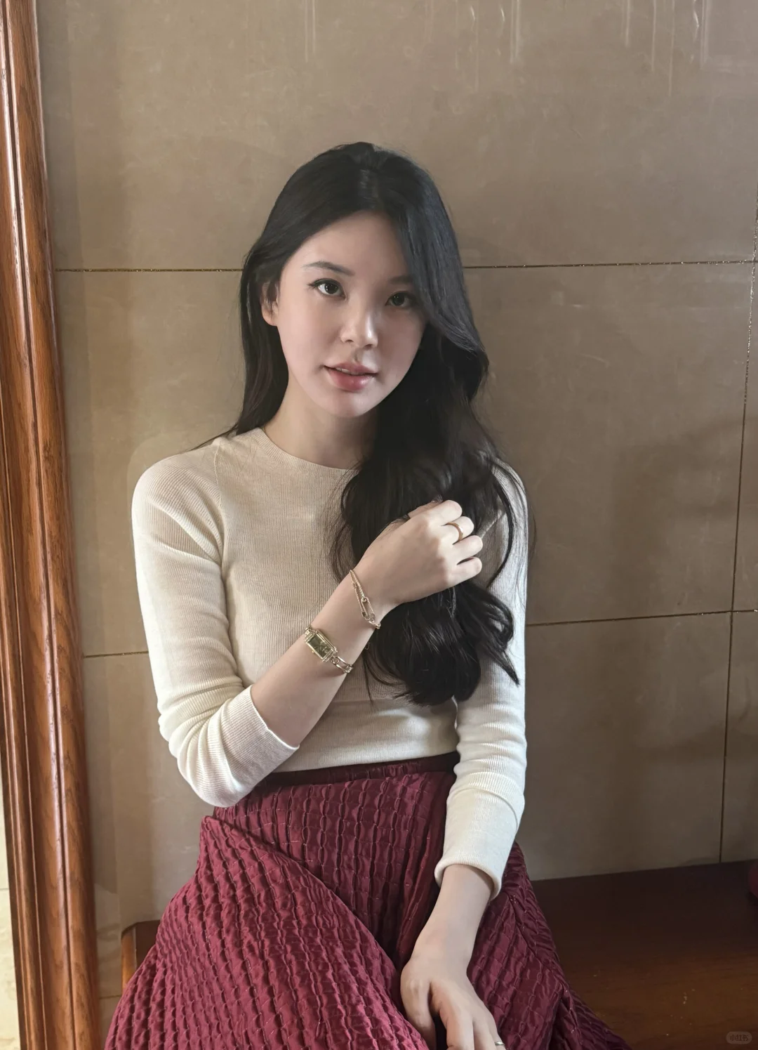 今天穿红裙子,今天漂亮。