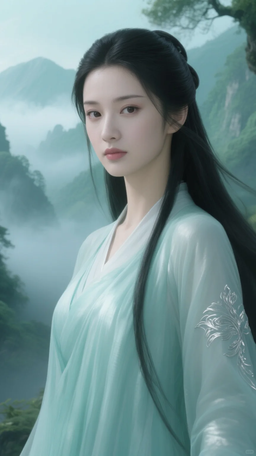 薄雾轻绕，青衣如画