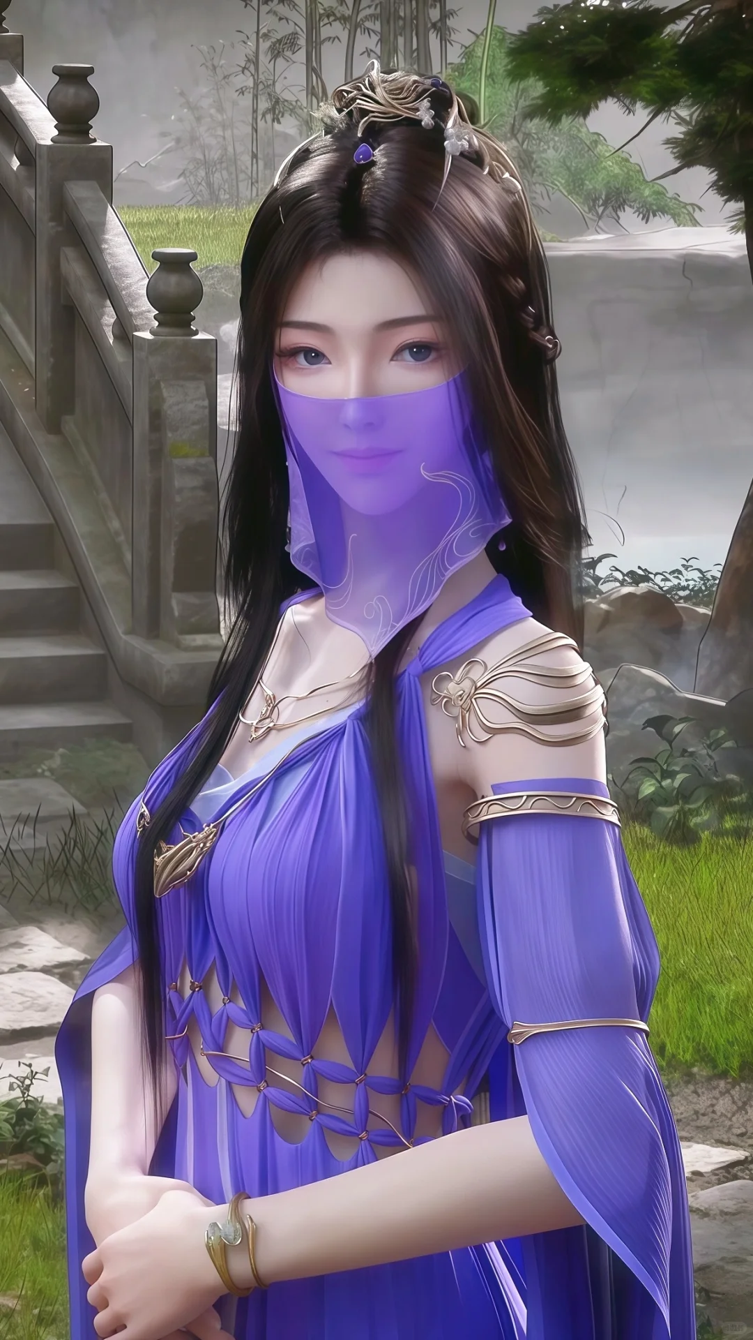 紫灵仙子，紫衣面纱确实美翻