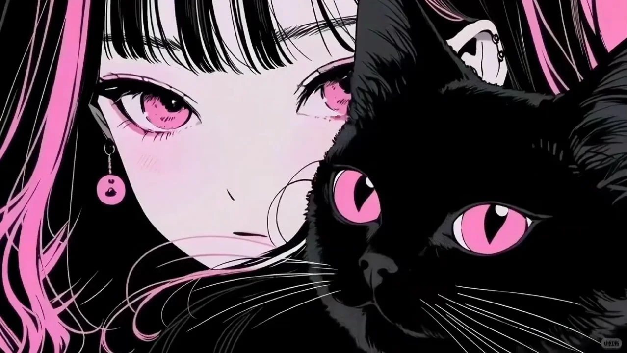 电脑iPad黑猫与少女动态壁纸～