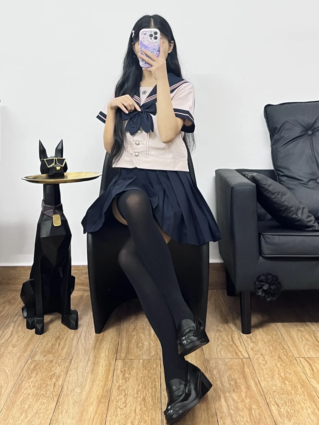 过膝袜ootd→一套水手服+过膝袜+小皮鞋👞