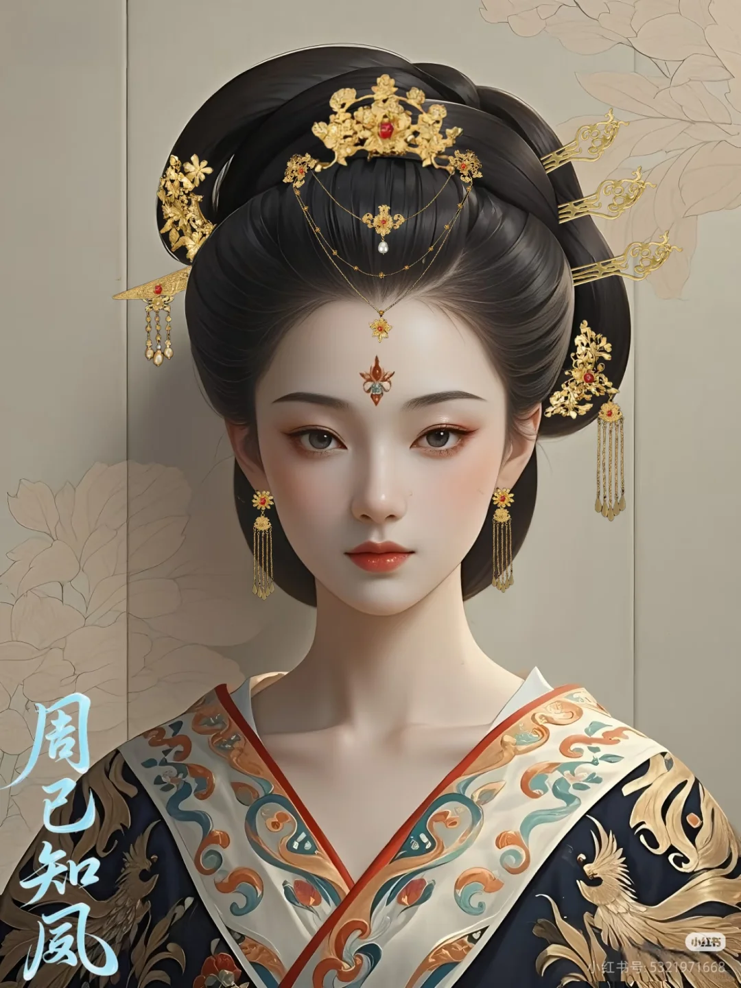 金饰云鬓缀珠钿，华裳绘凤韵千年