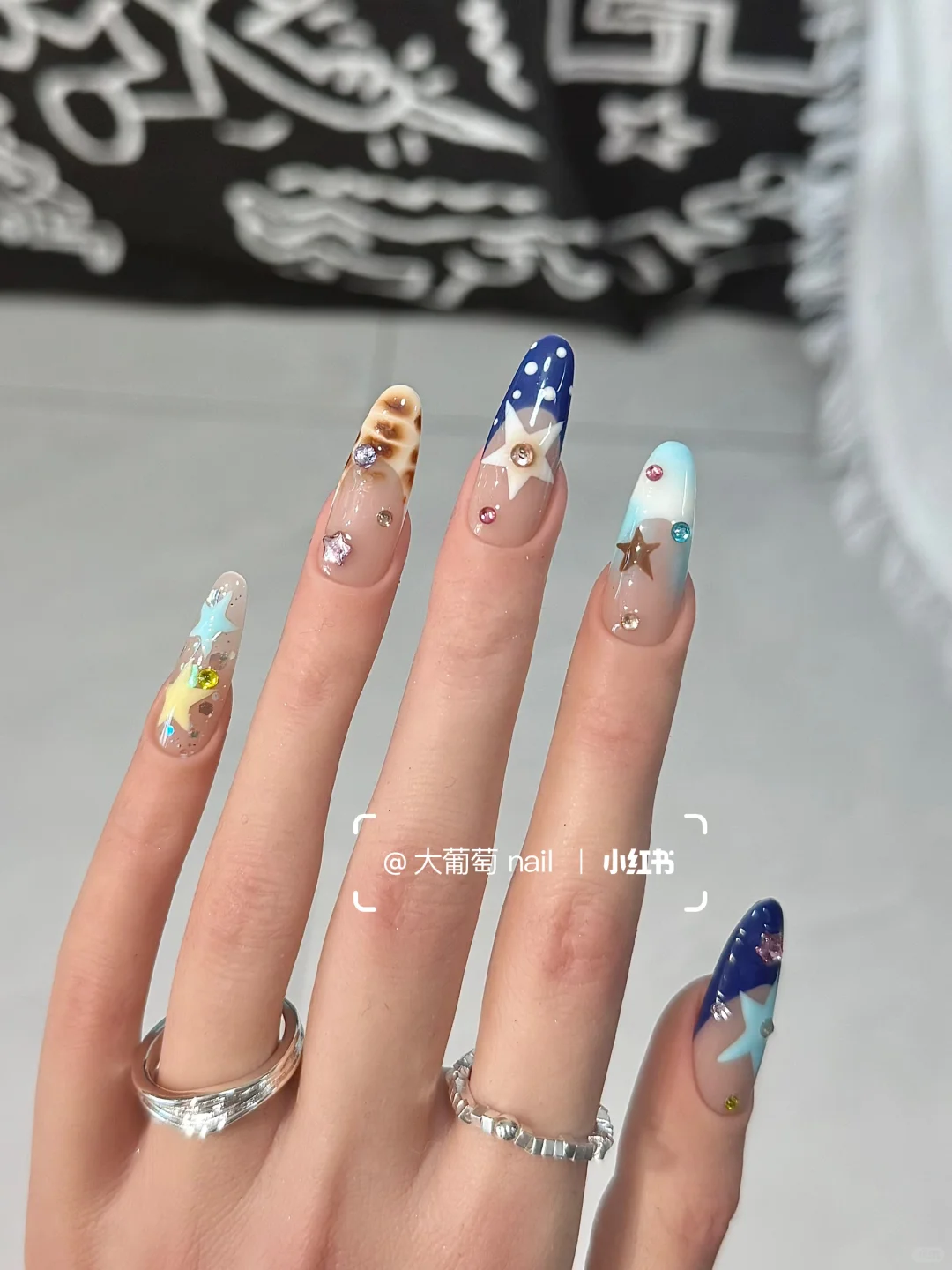 Nail♬♡ • 甜辣风晕染星星美甲🫧🩵