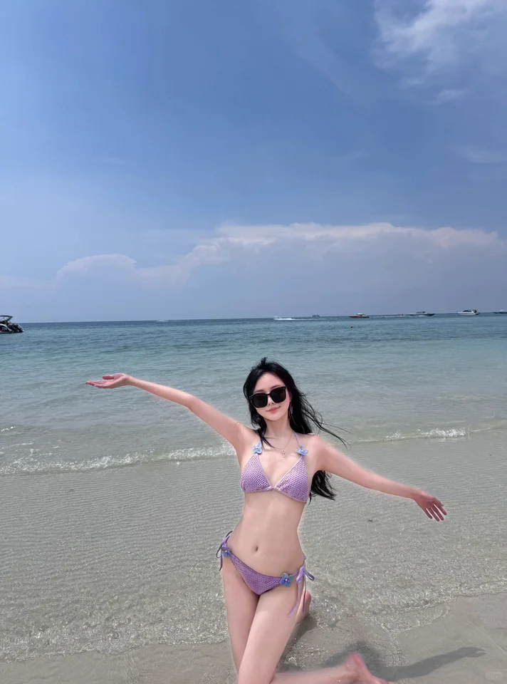 ✨紫色透视比基尼！海边度假必备！