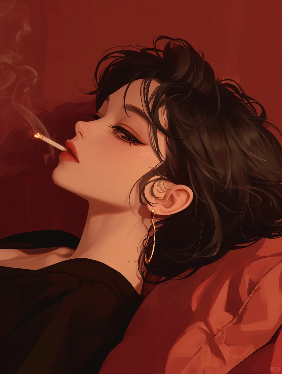 愠色渐浓｜烟氲缱绻慵懒女生插画头像｜A125