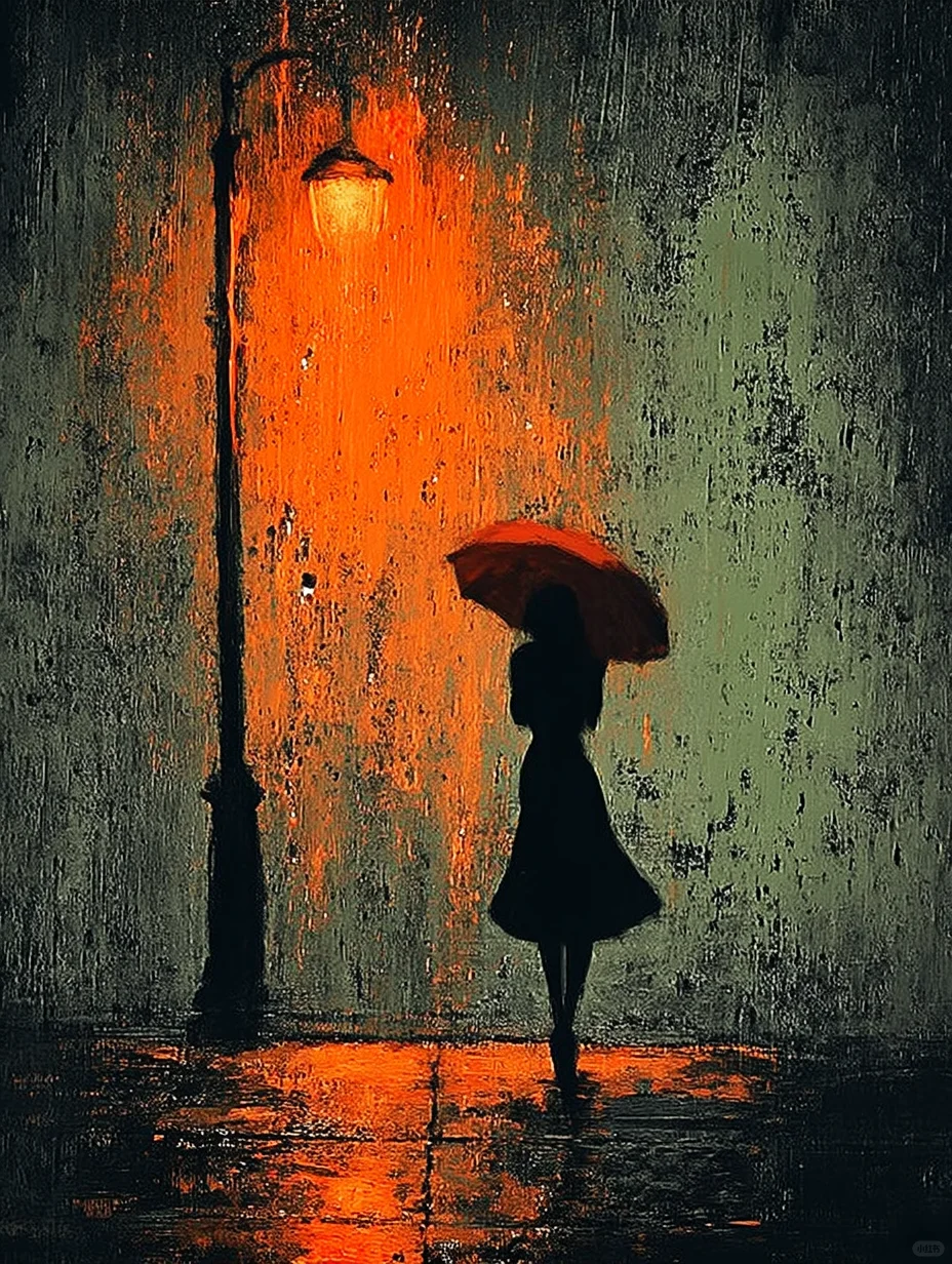 雨夜撑伞女孩