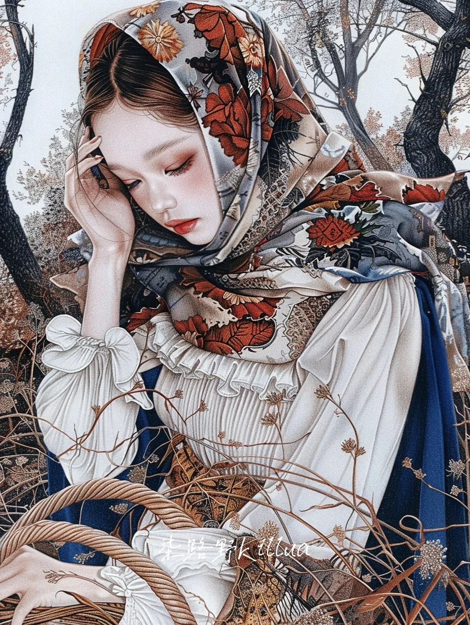 壁纸｜林间采果子的异域女孩