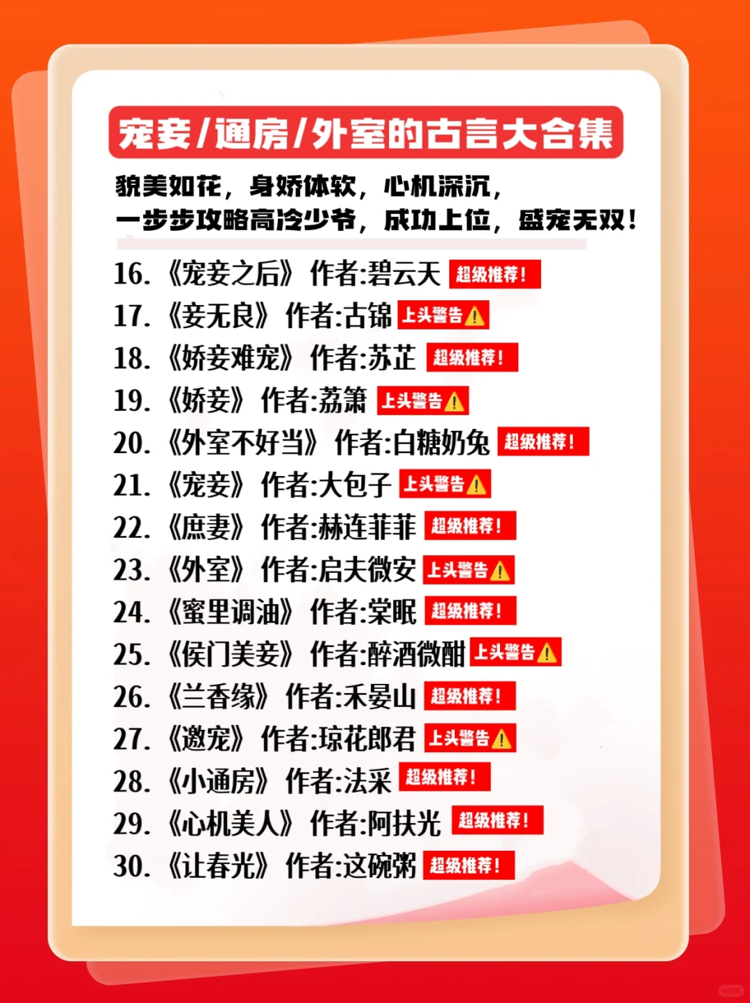 ❤️30本宠妾古言大合集！你pick哪本？
