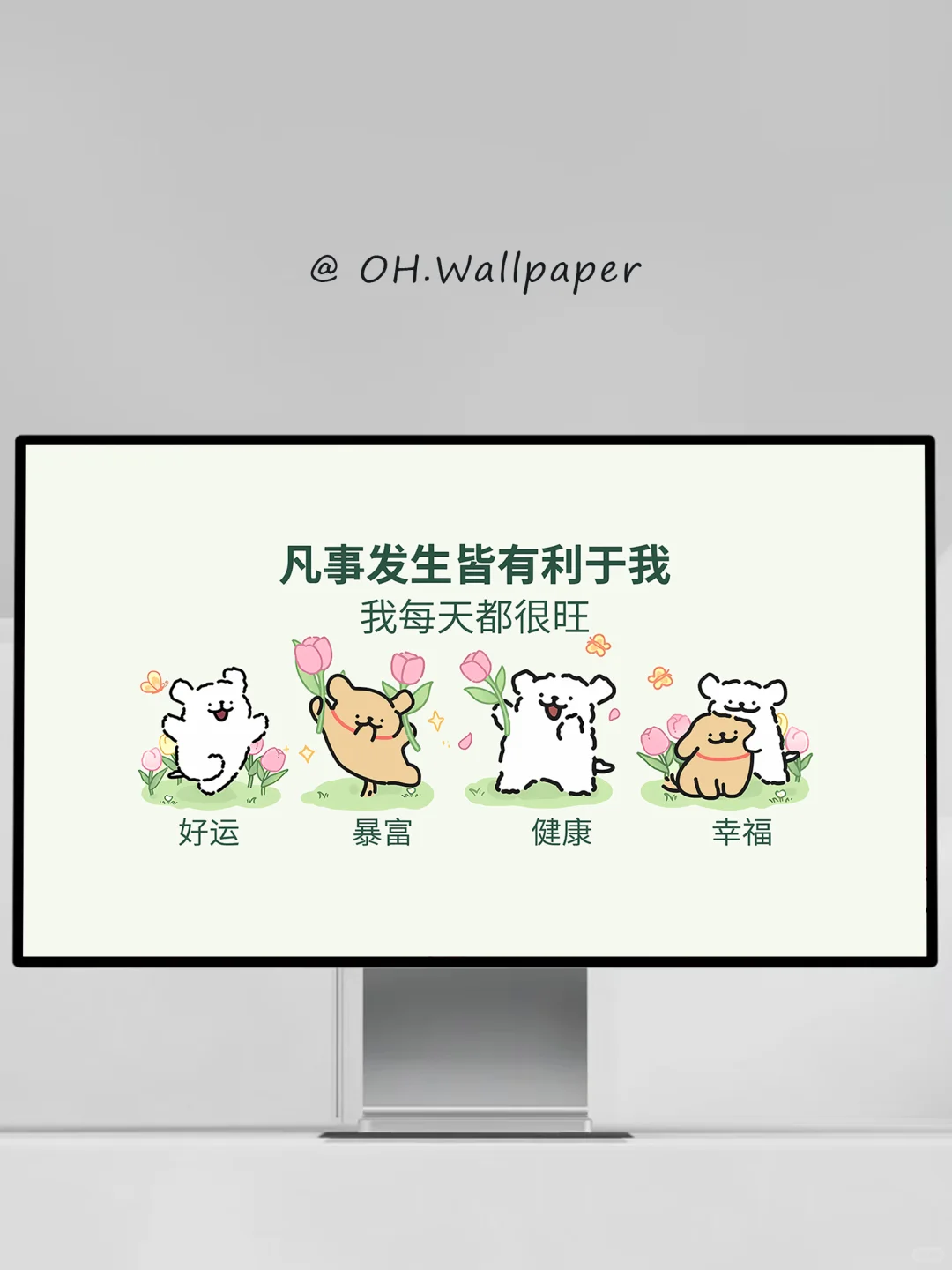 100|电脑壁纸|春天正念线条小狗电脑壁纸