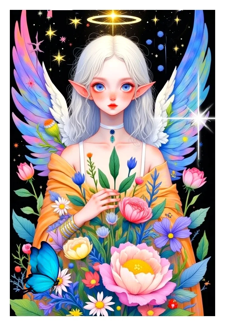 数字艺术插画 天使之翼 神女水彩画