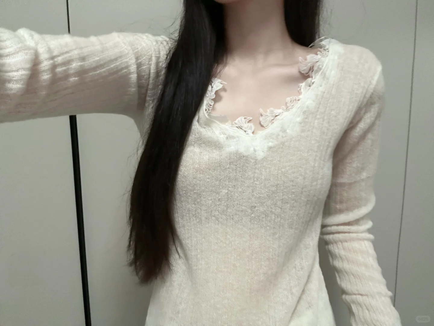 JYINLOVE* 许妍感真丝羊毛蕾丝花边上衣