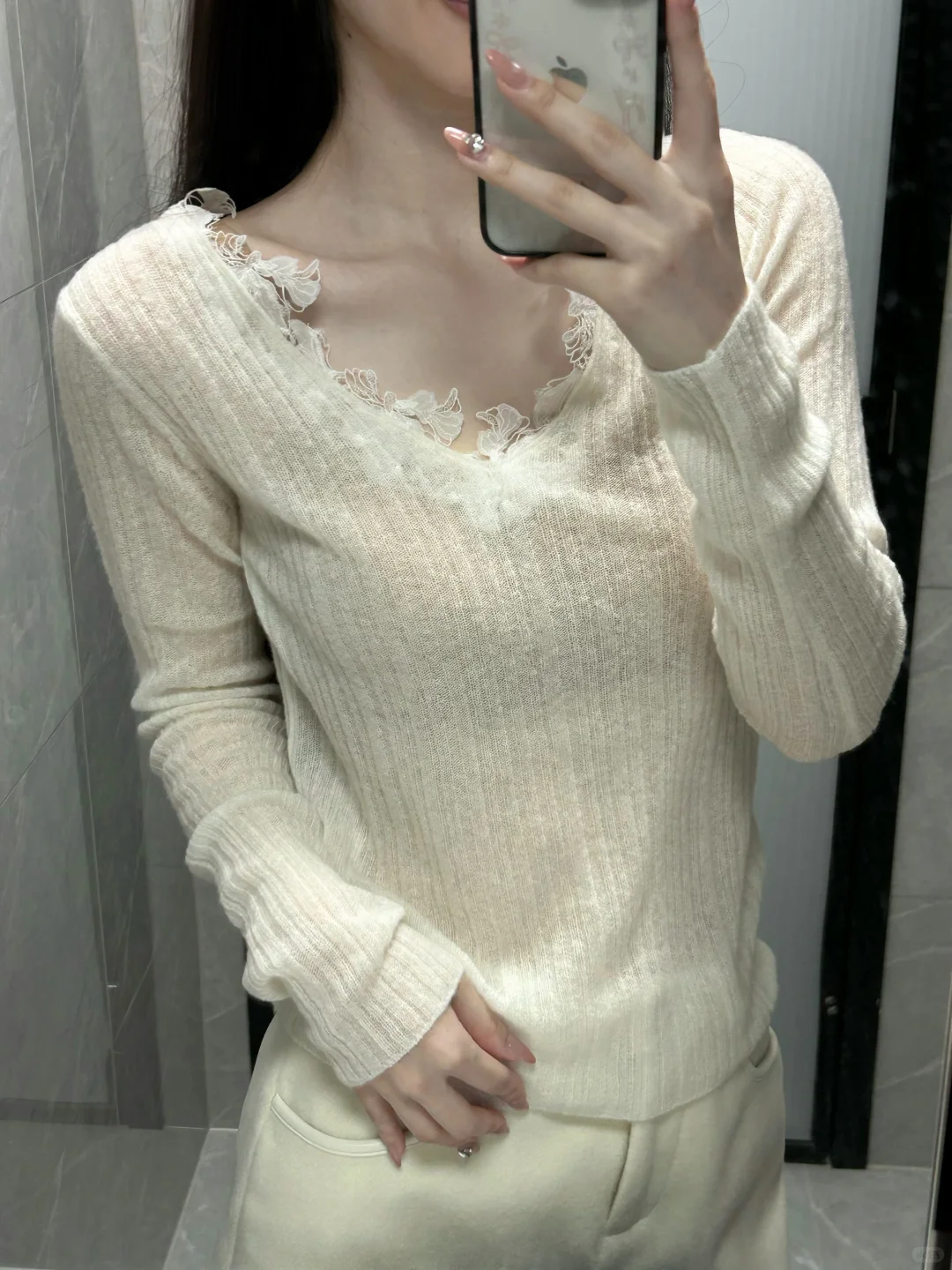 JYINLOVE* 许妍感真丝羊毛蕾丝花边上衣