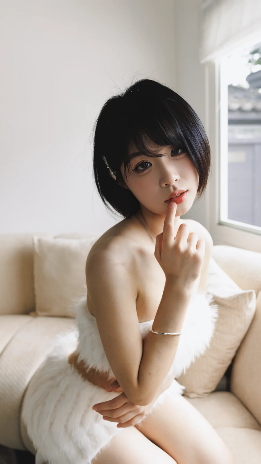 棉花糖沙发上的可爱暴击，纯欲拉满甜度加倍