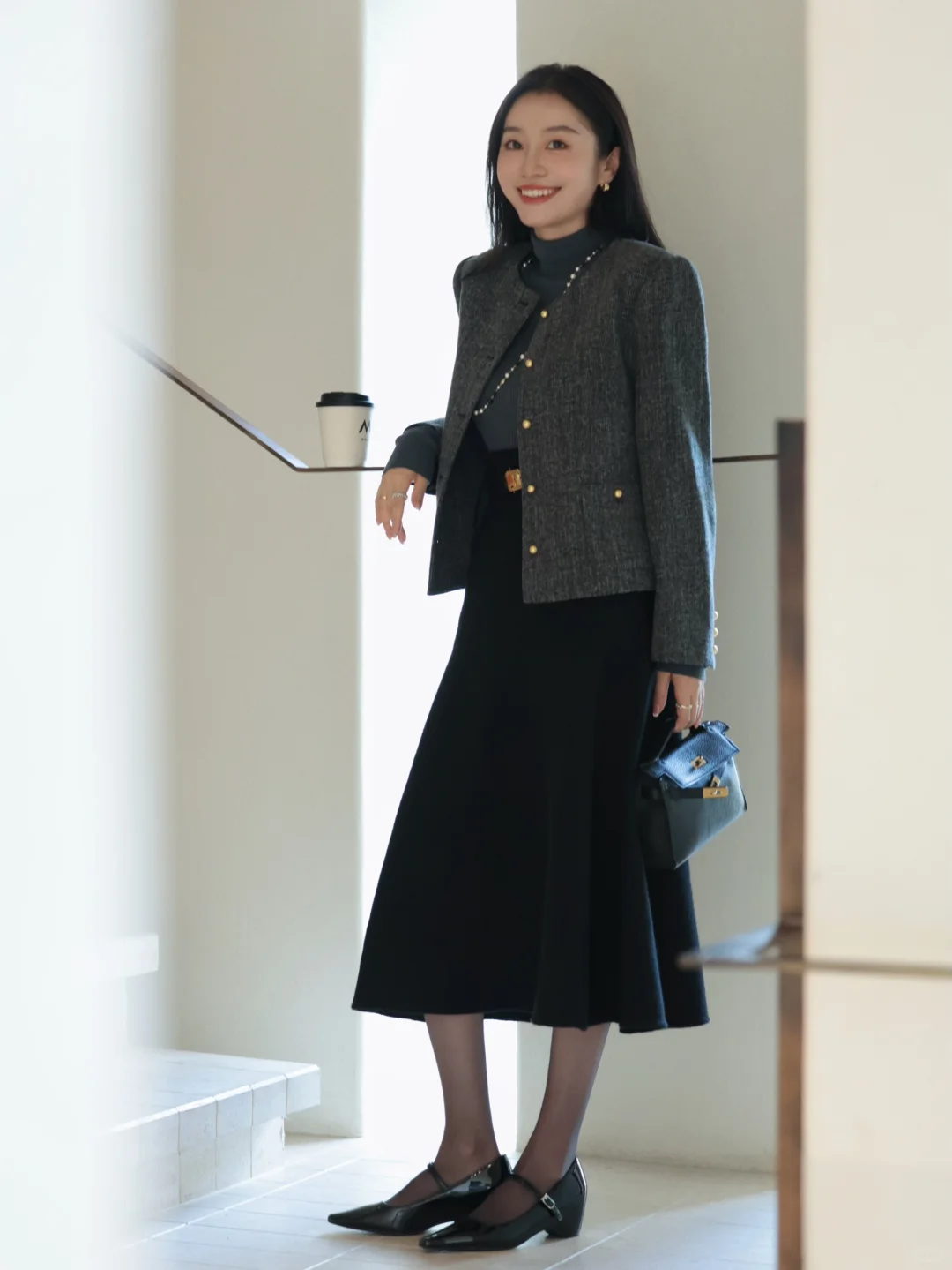 秋冬从高智感灰色小香外套➕气质半裙开始☁️