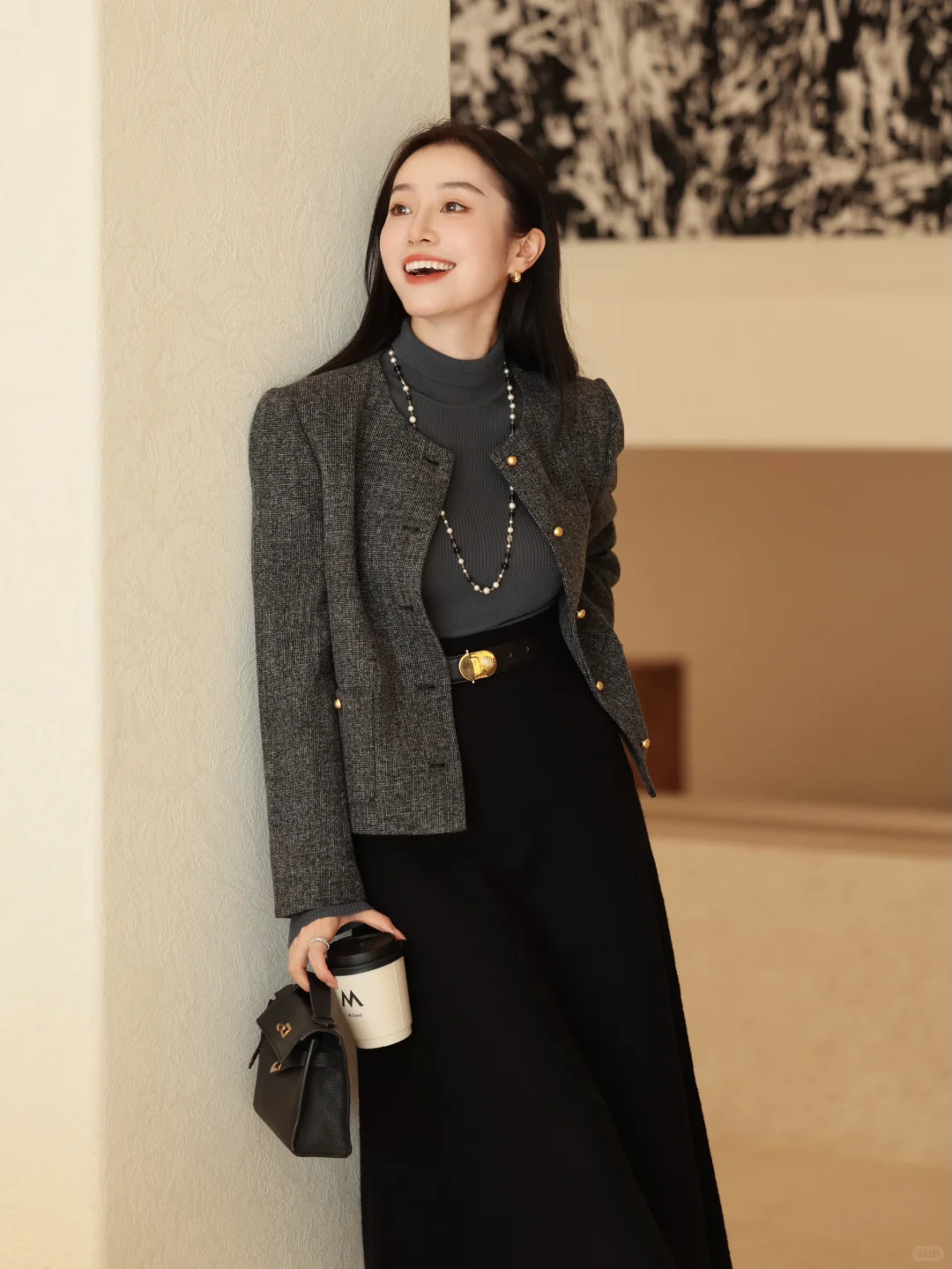 秋冬从高智感灰色小香外套➕气质半裙开始☁️